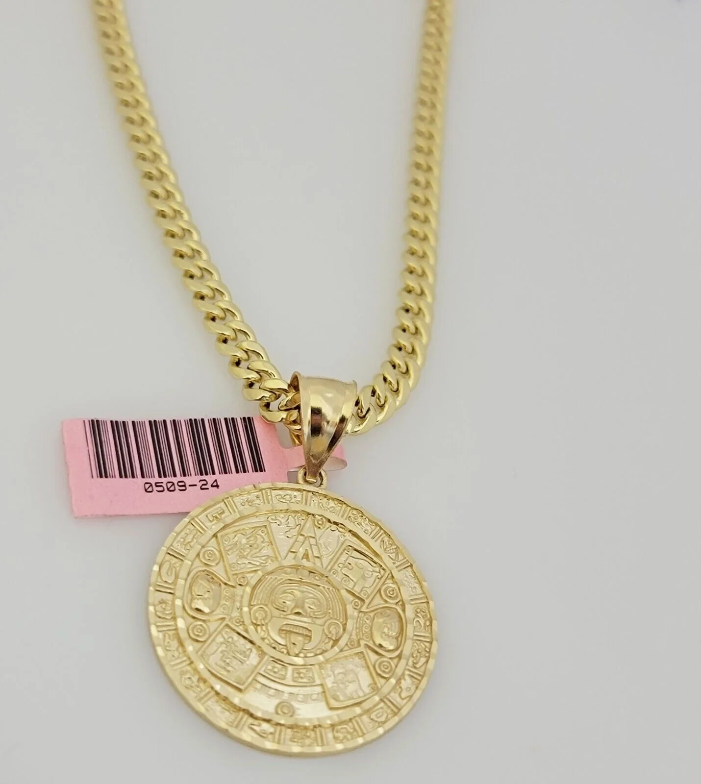 Real 14k Gold Miami Cuban Link Chain Mayan Charm Pendant SET 5mm Necklace 20-28" - Image 3