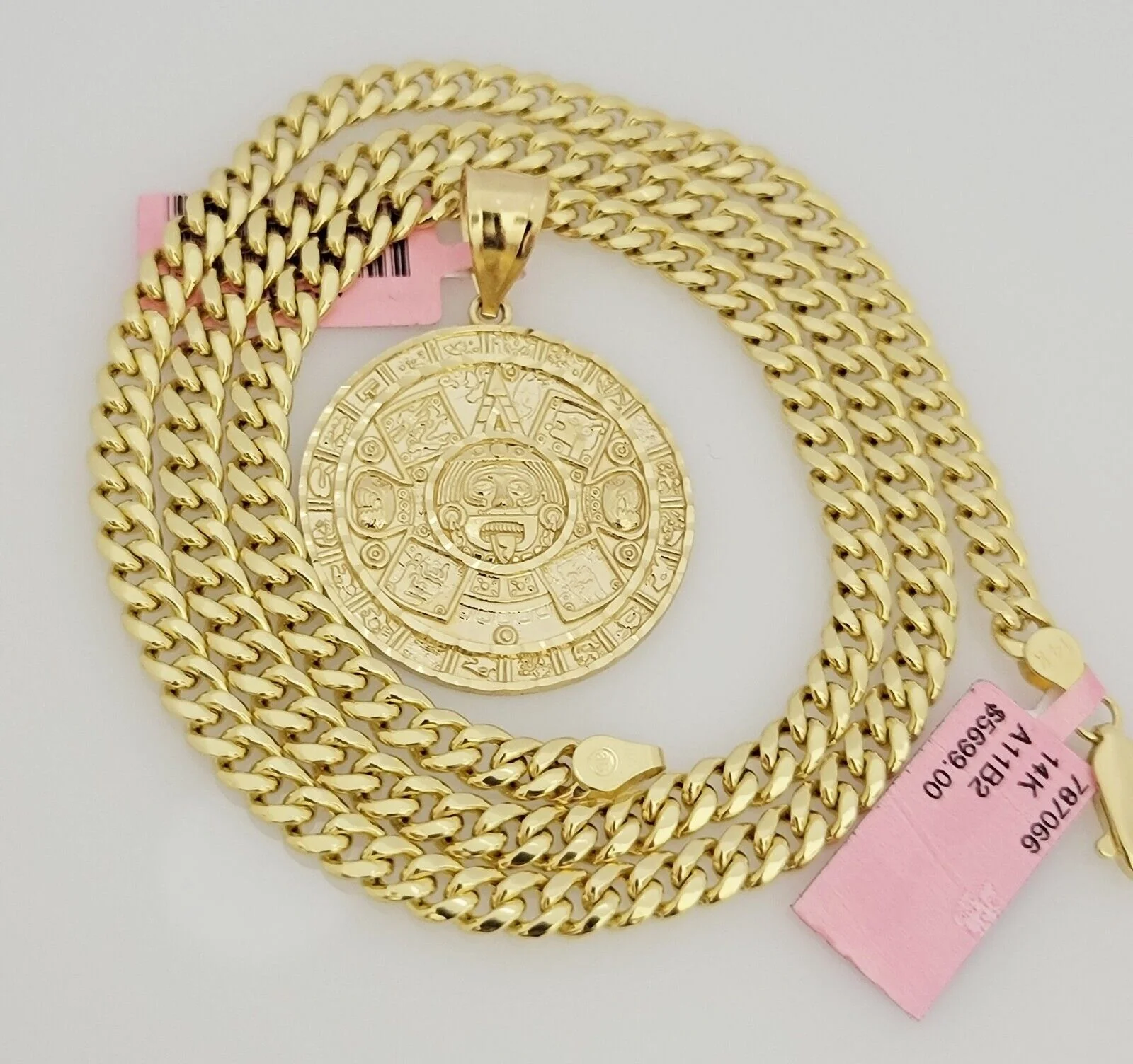 Real 14k Gold Miami Cuban Link Chain Mayan Charm Pendant SET 5mm Necklace 20-28" - Image 4