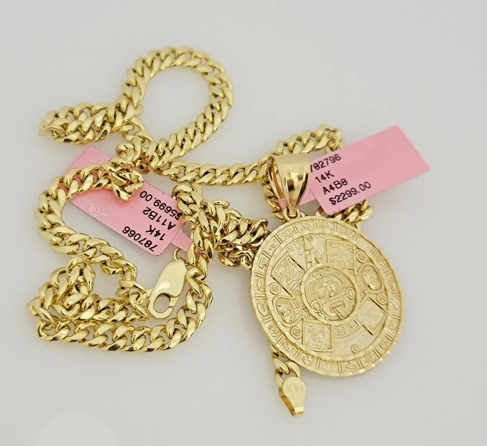 Real 14k Gold Miami Cuban Link Chain Mayan Charm Pendant SET 5mm Necklace 20-28" - Image 5