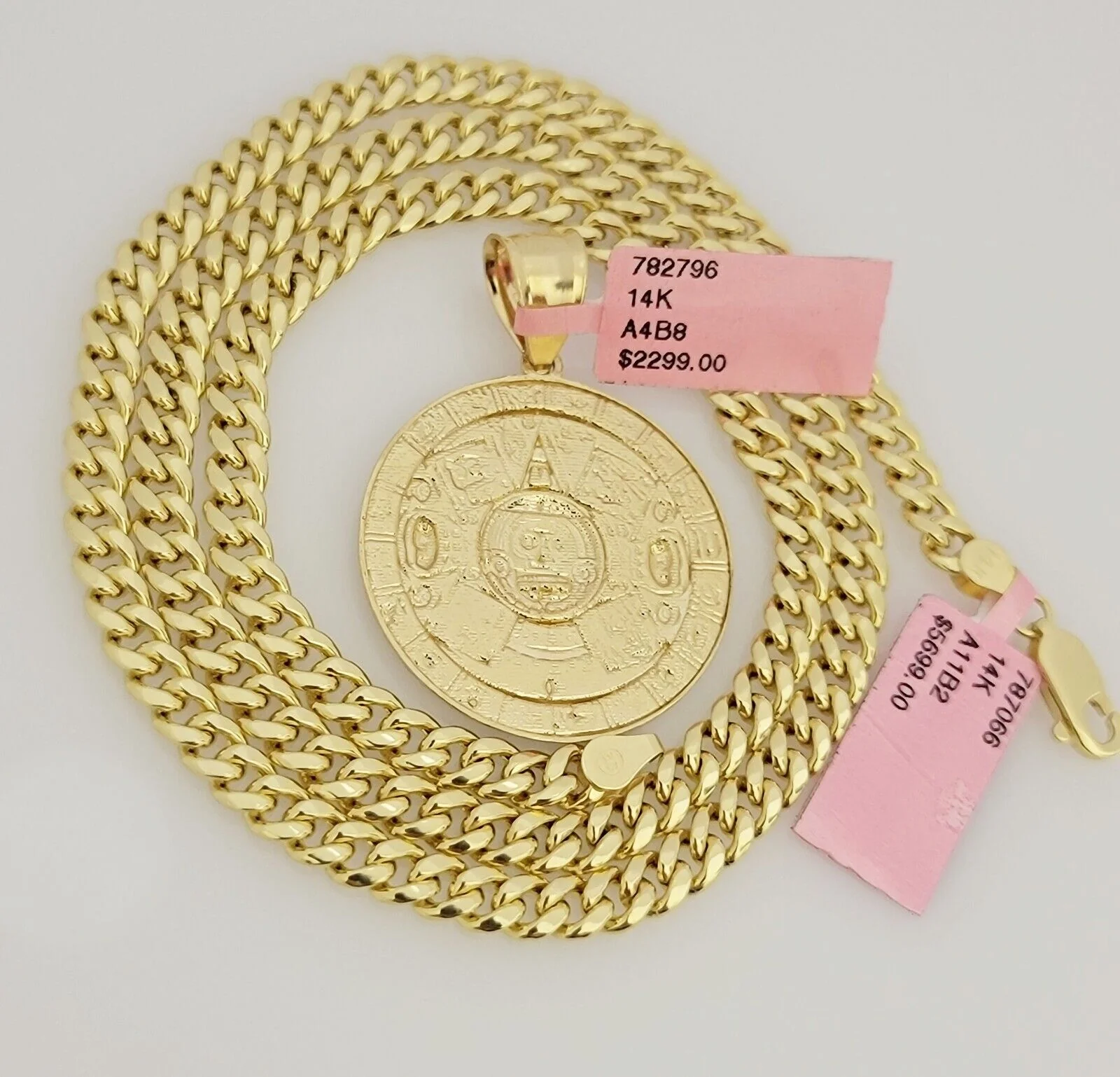 Real 14k Gold Miami Cuban Link Chain Mayan Charm Pendant SET 5mm Necklace 20-28" - Image 6