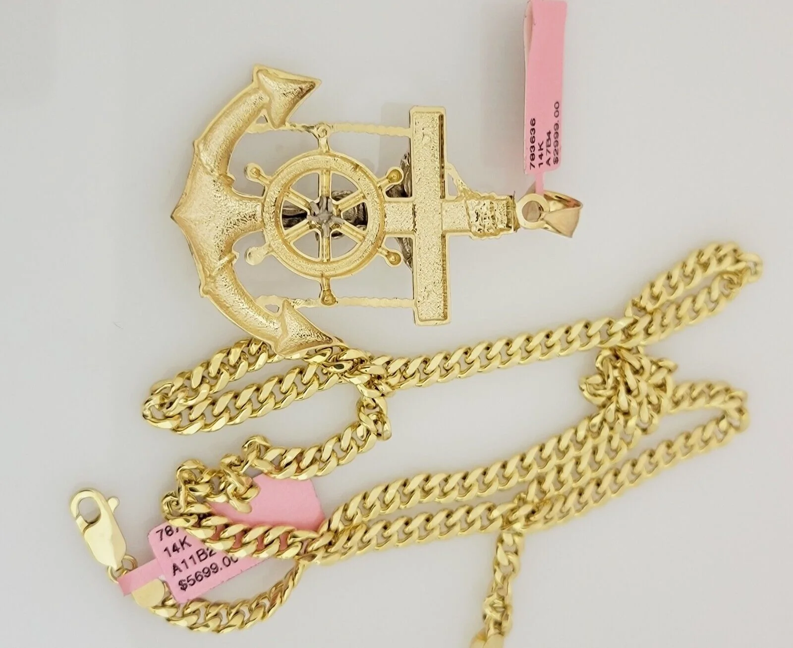 Real 14k Gold Necklace Anchor Charm Pendant SET Miami Cuban Link Chain 5mm 22" - Image 8