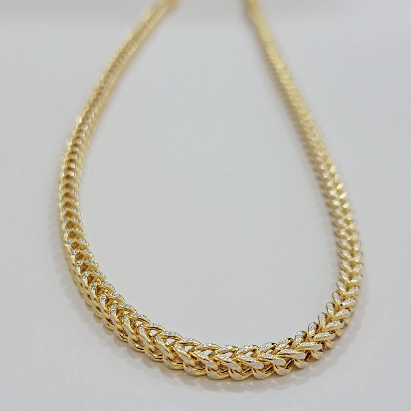 Real 14k Gold Necklace Franco Chain 4mm 22 Inch Diamond Cut Mens 14k Yellow Gold