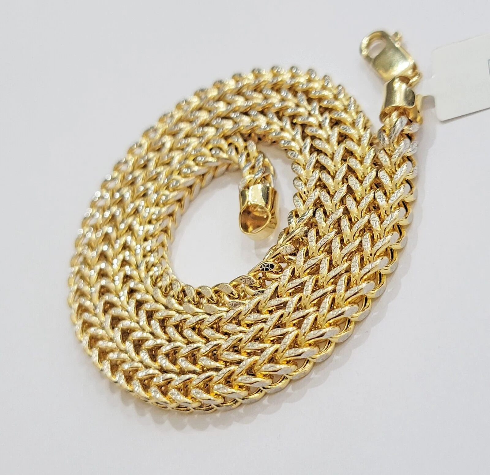 Real 14k Gold Necklace Franco Chain 4mm 22 Inch Diamond Cut Mens 14k Yellow Gold - Image 2