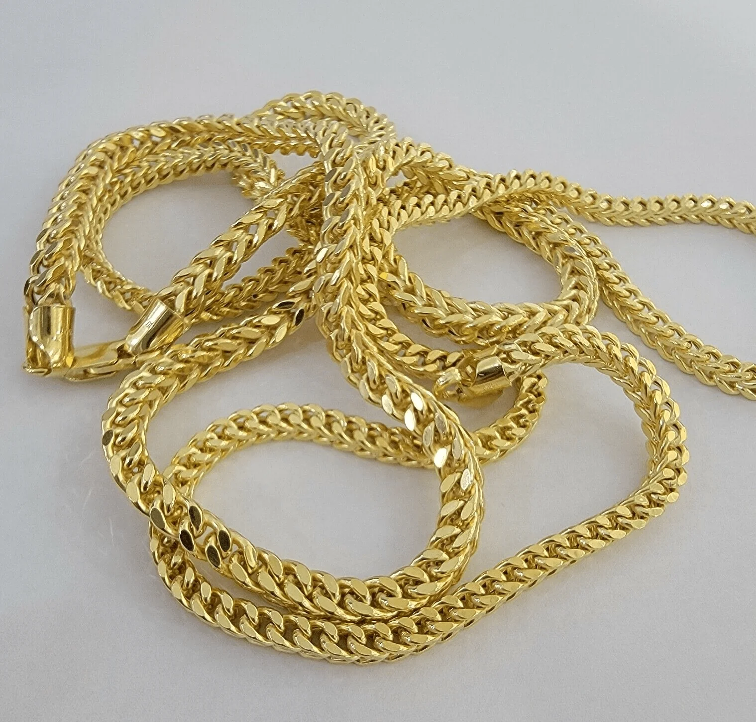 Real 14k Gold Necklace Franco Chain 4mm 22 Inch Diamond Cut Mens 14k Yellow Gold - Image 4