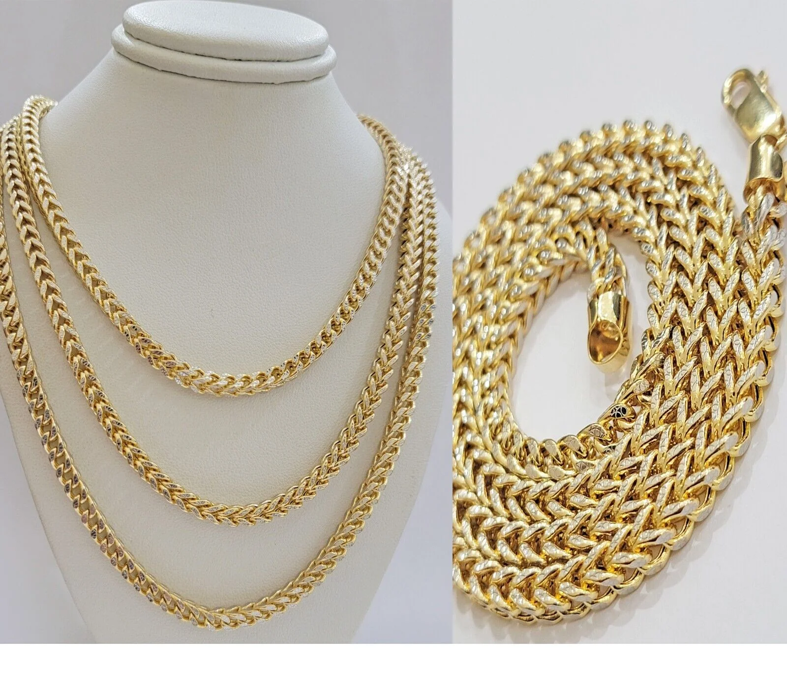 Real 14k Gold Necklace Franco Chain 4mm 22 Inch Diamond Cut Mens 14k Yellow Gold - Image 3