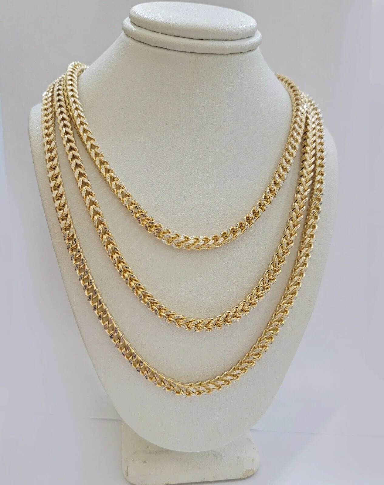 Real 14k Gold Necklace Franco Chain 4mm 22 Inch Diamond Cut Mens 14k Yellow Gold - Image 5