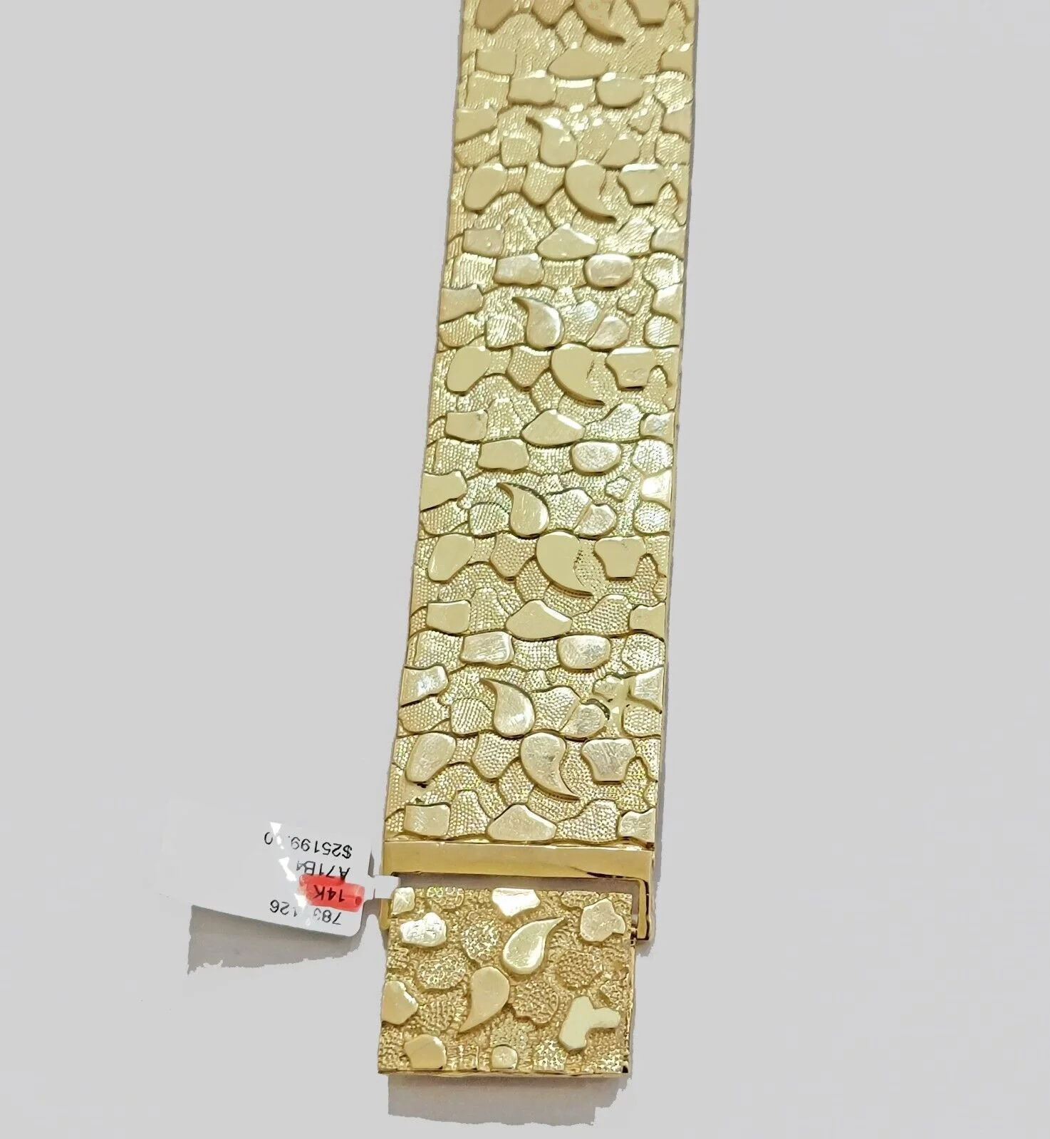 Real 14k Gold Nugget Bracelet Mens 10 Inch Long 30mm Thick Genuine 14 KT Solid - Image 5