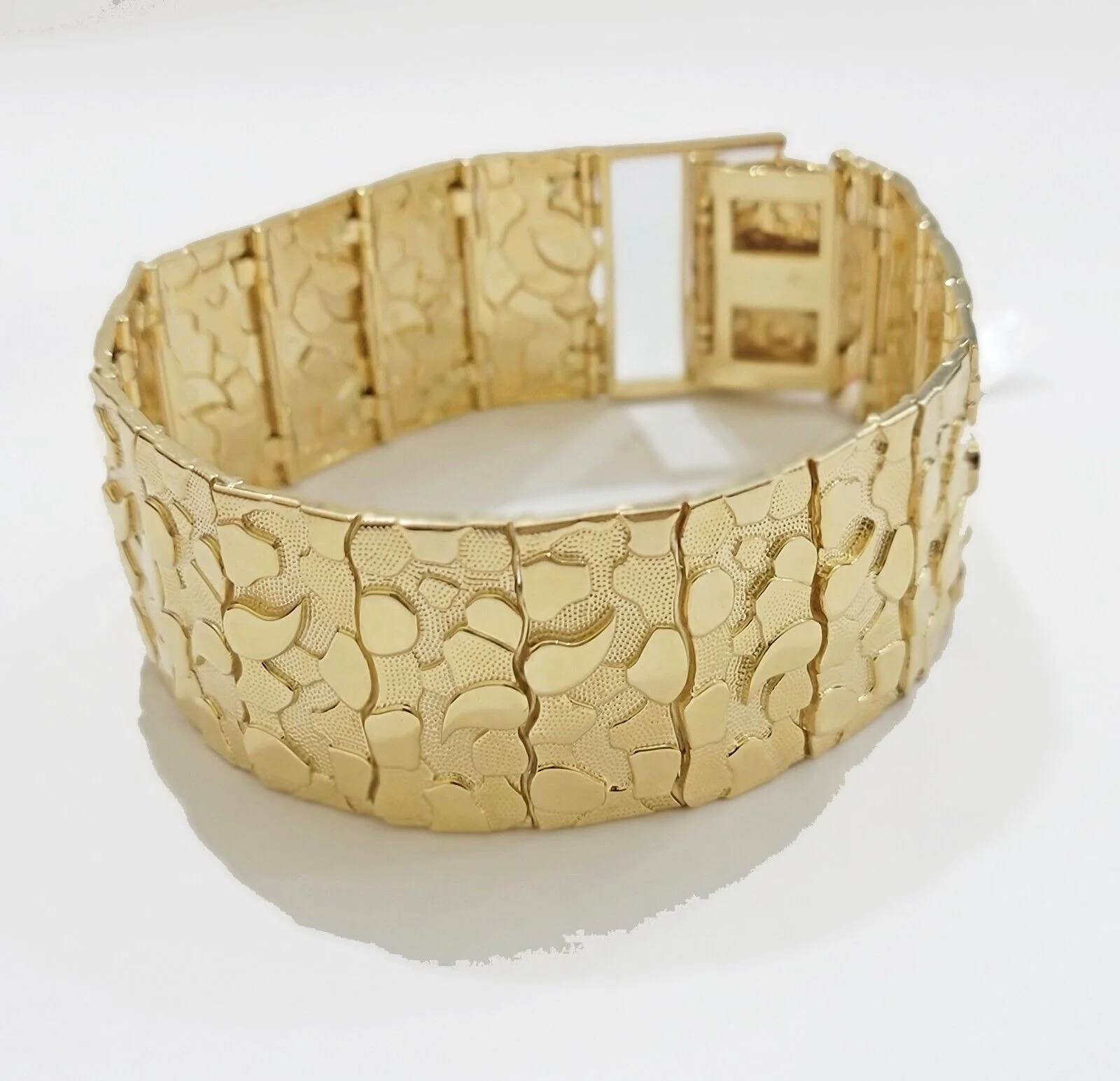 Real 14k Gold Nugget Bracelet Mens 10 Inch Long 30mm Thick Genuine 14 KT Solid - Image 6