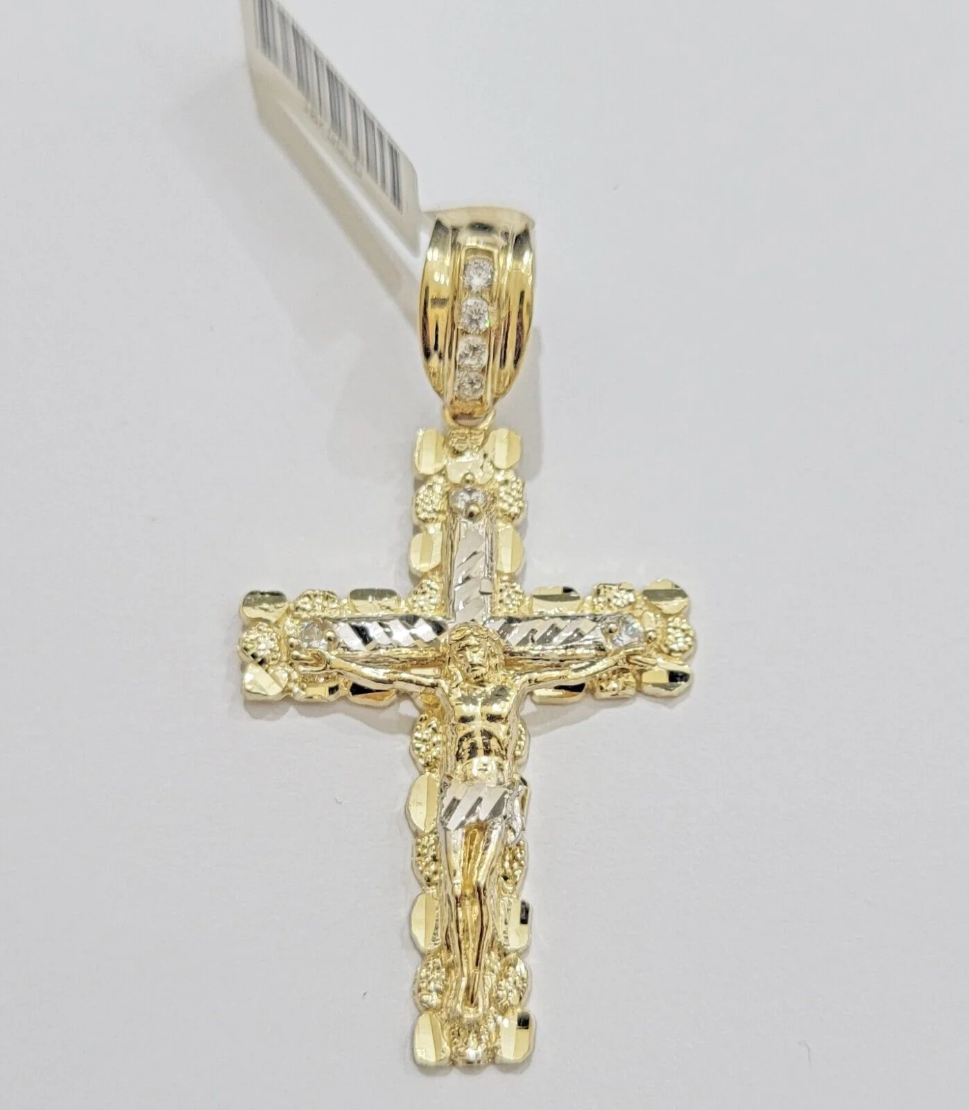 Real 14k Gold Nugget Cross pendant Cuban Link Chain 4.5mm 24" Necklace Charm Set - Image 4