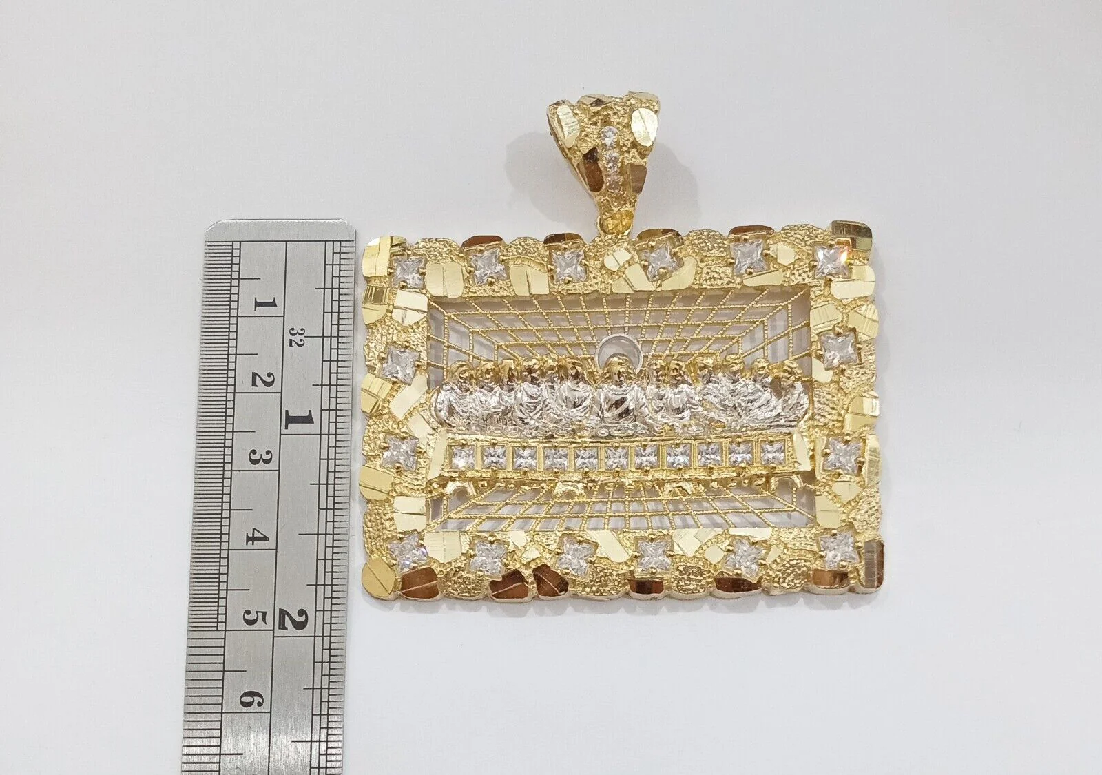 Real 14k Gold Nugget Last Supper Charm  2.6 inch 14kt Yellow Gold - Image 3