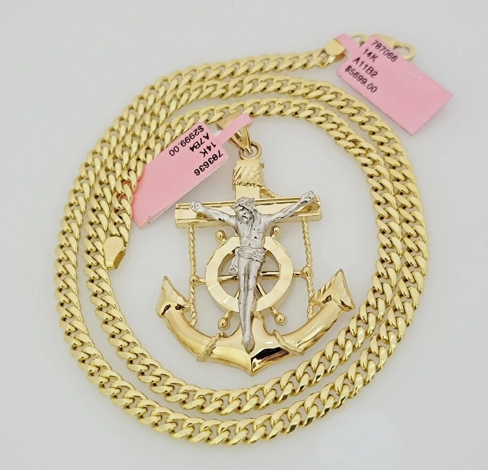 Real 14k Gold Pendant Chain SET Miami Cuban Link 5mm 26" Necklace Anchor Charm - Image 2
