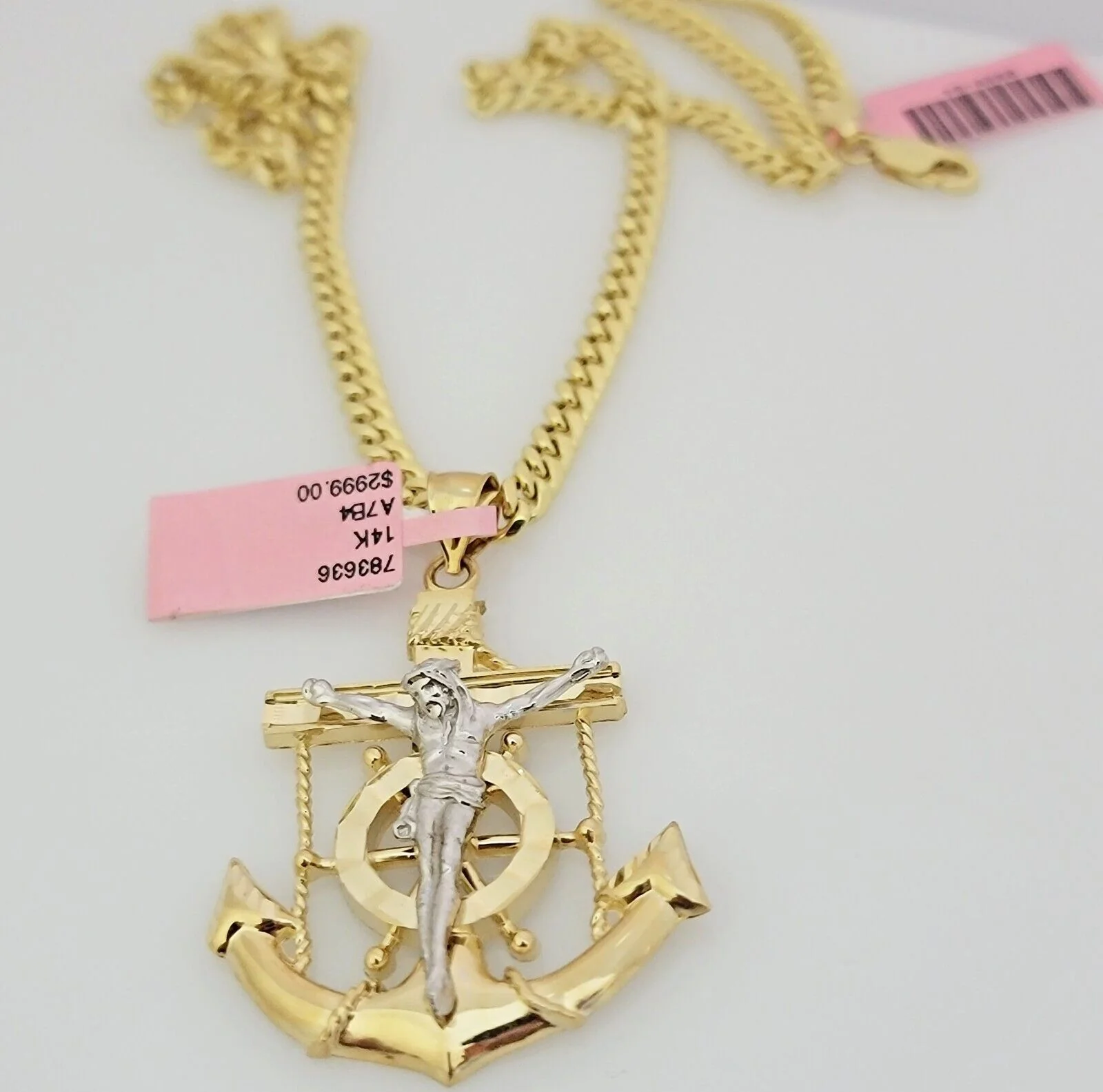 Real 14k Gold Pendant Chain SET Miami Cuban Link 5mm 26" Necklace Anchor Charm - Image 3
