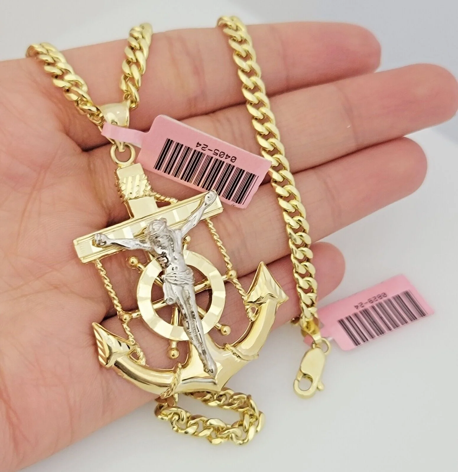 Real 14k Gold Pendant Chain SET Miami Cuban Link 5mm 26" Necklace Anchor Charm - Image 5