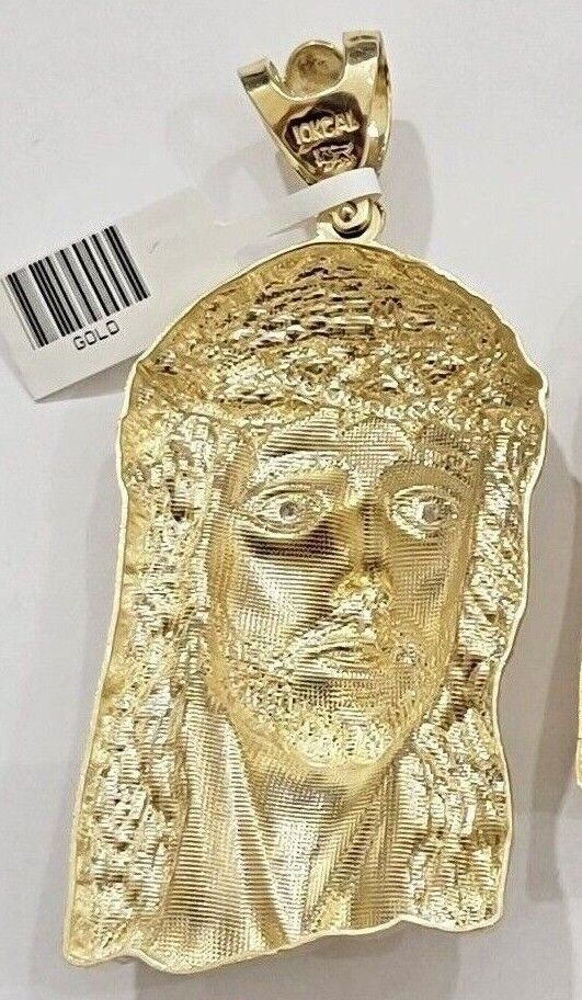 Real 14k Gold Pendant Jesus Head Charm 14kt Yellow Gold 3.1 Inch Long For Men's - Image 12
