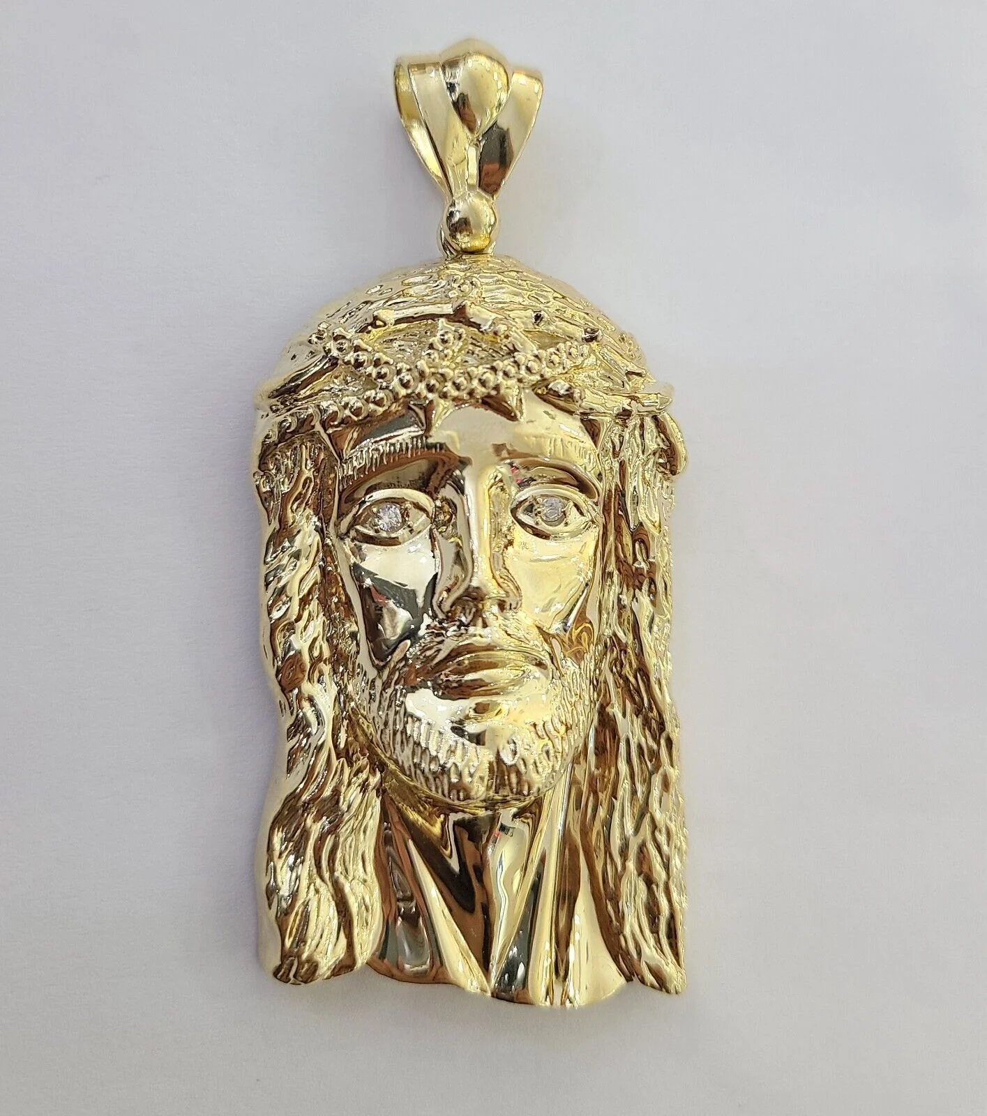 Real 14k Gold Pendant Jesus Head Charm 14kt Yellow Gold 3.1 Inch Long For Men's - Image 3