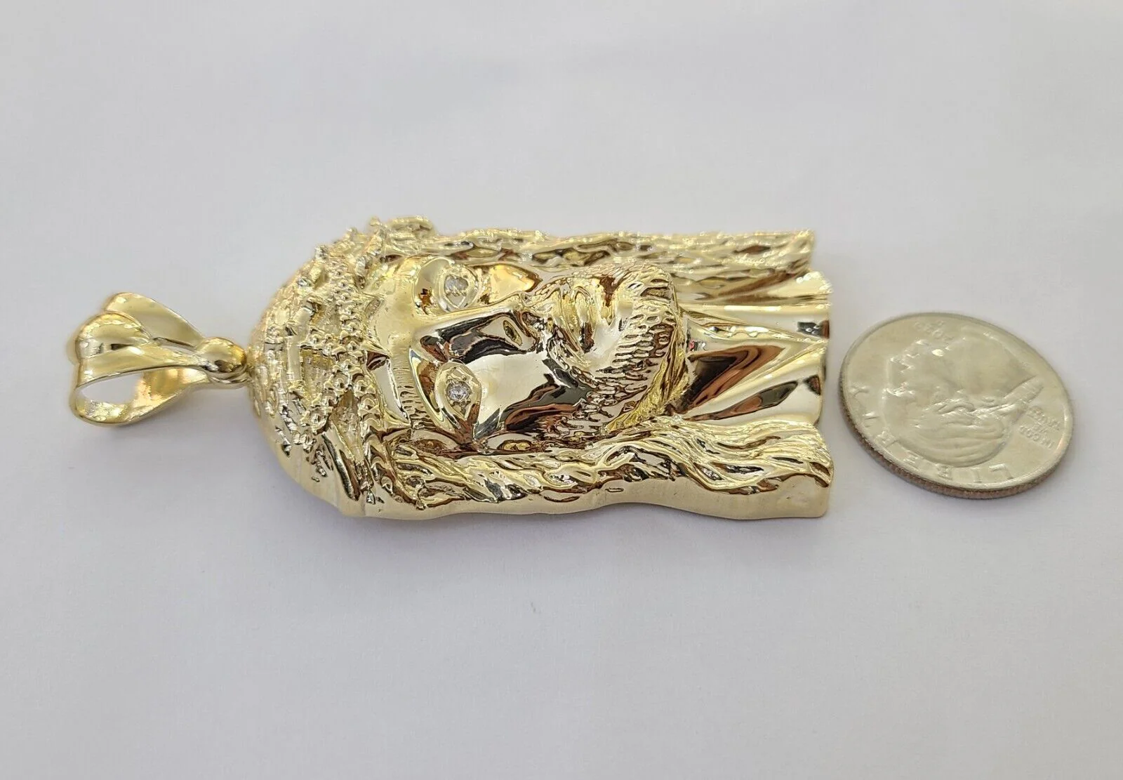 Real 14k Gold Pendant Jesus Head Charm 14kt Yellow Gold 3.1 Inch Long For Men's - Image 4