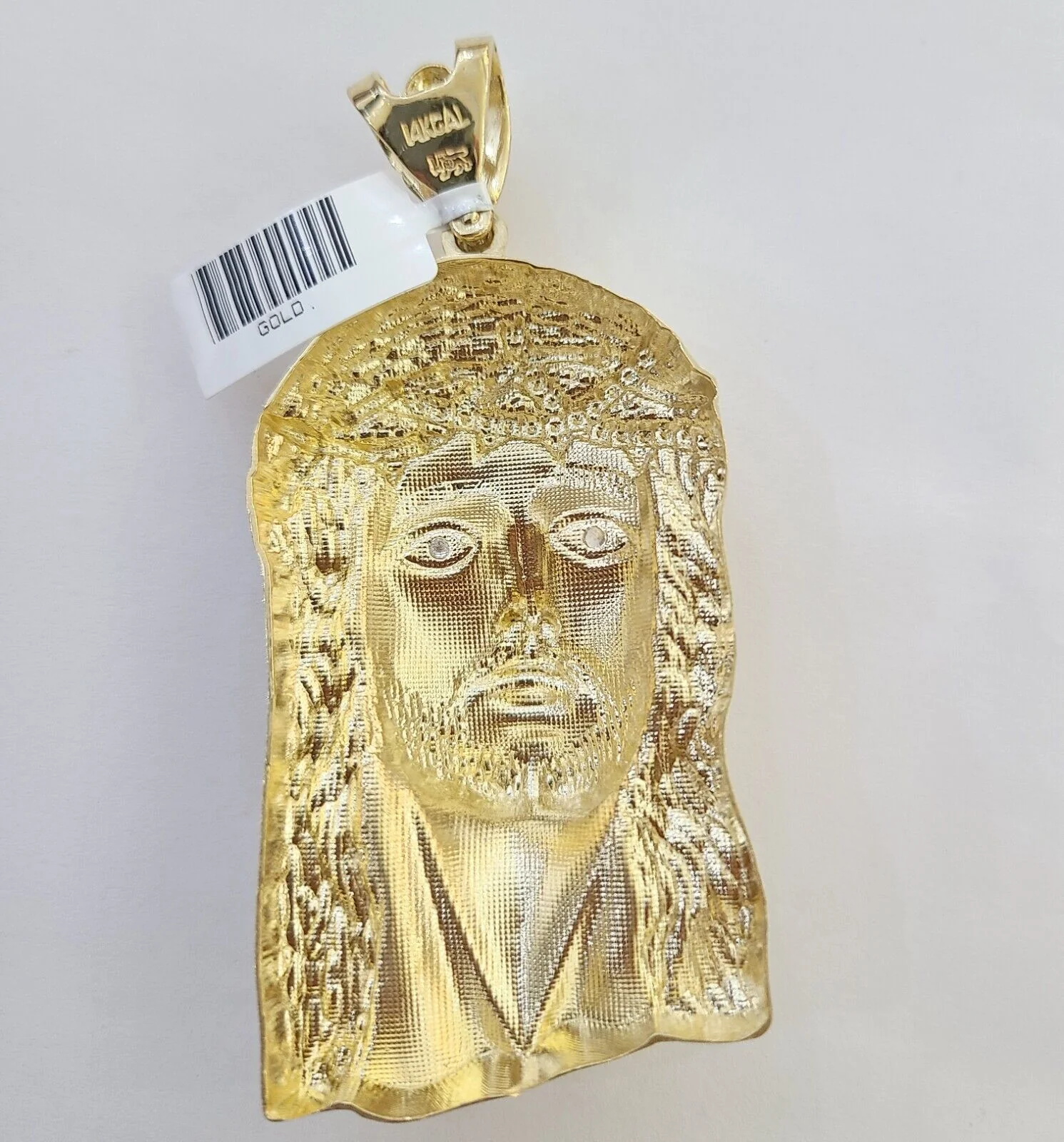 Real 14k Gold Pendant Jesus Head Charm 14kt Yellow Gold 3.1 Inch Long For Men's - Image 7