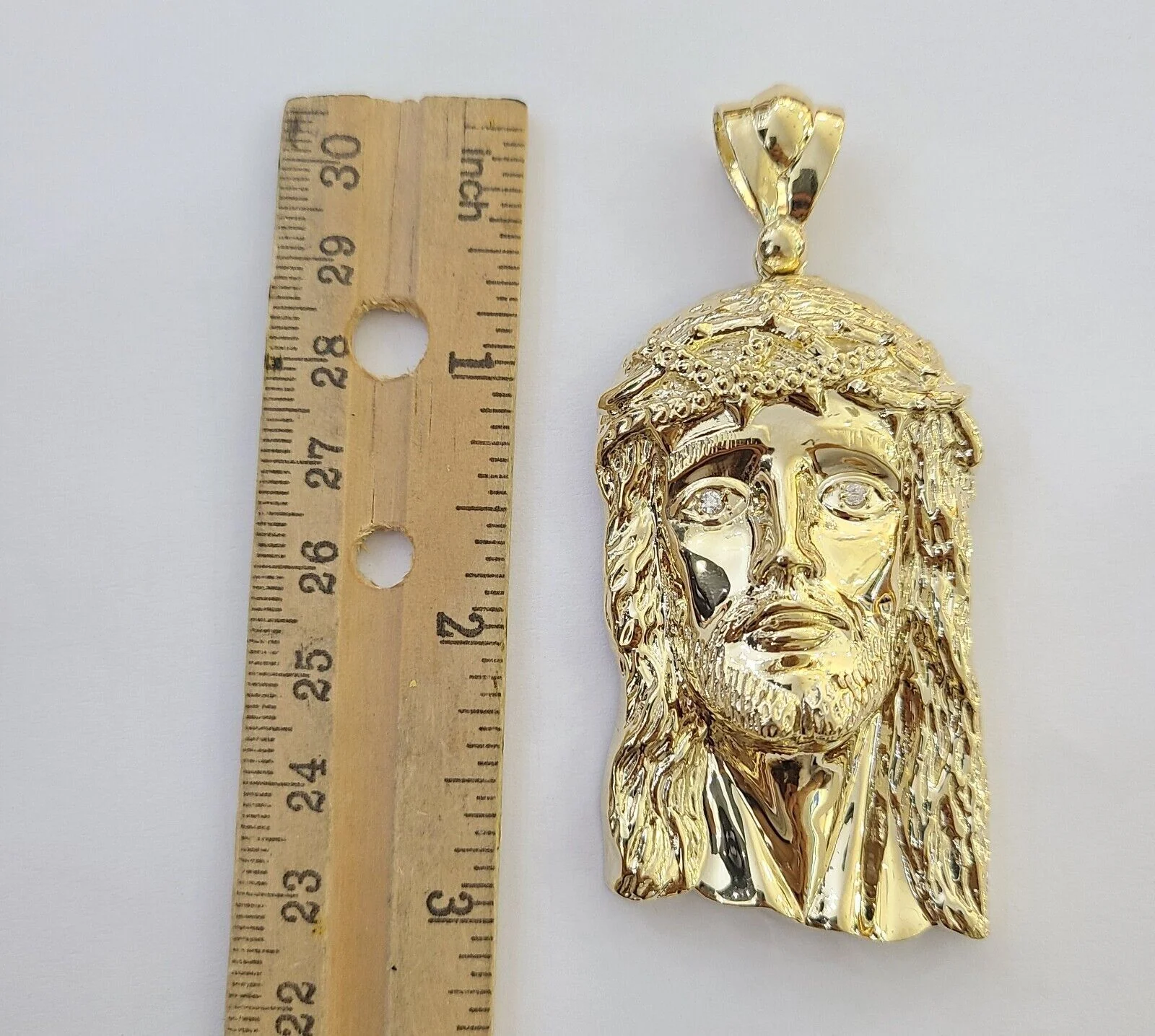 Real 14k Gold Pendant Jesus Head Charm 14kt Yellow Gold 3.1 Inch Long For Men's - Image 8