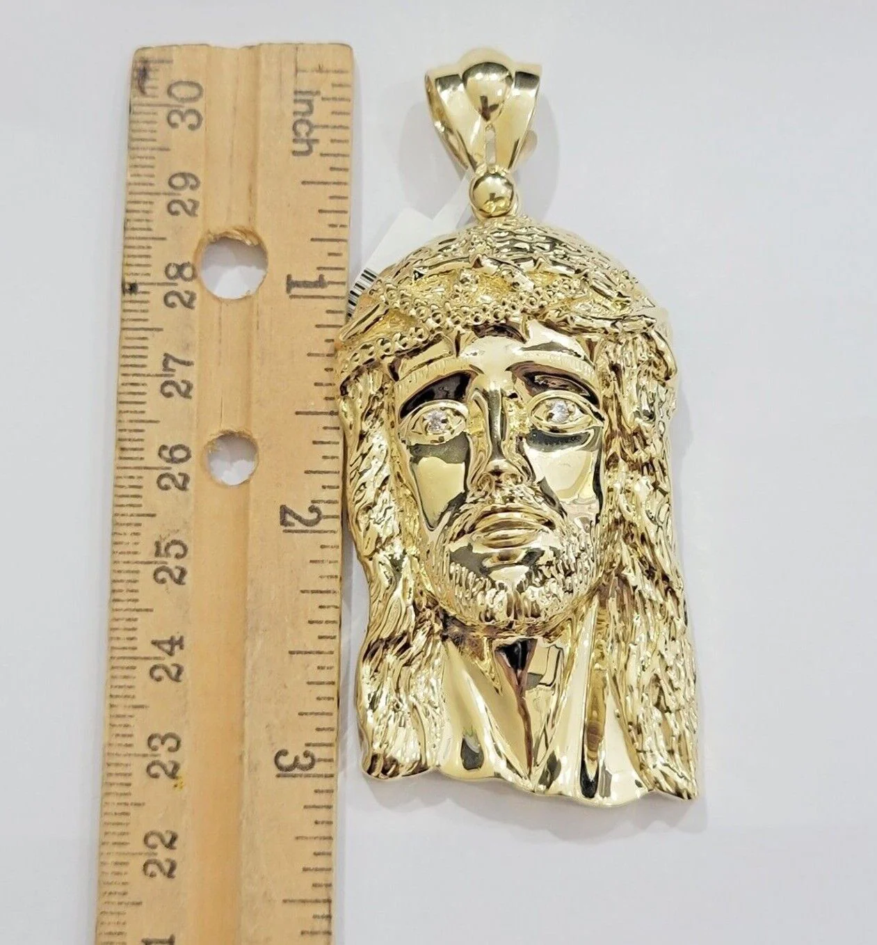 Real 14k Gold Pendant Jesus Head Charm 14kt Yellow Gold 3.1 Inch Long For Men's - Image 9