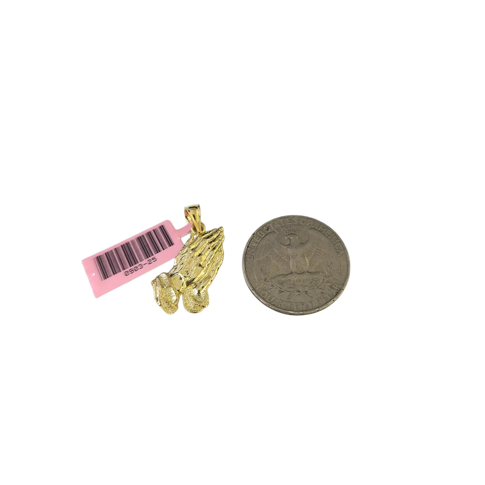 Real 14k Gold Praying Hands Charm Pendant 1"-inch 14kt Yellow Gold - Image 2