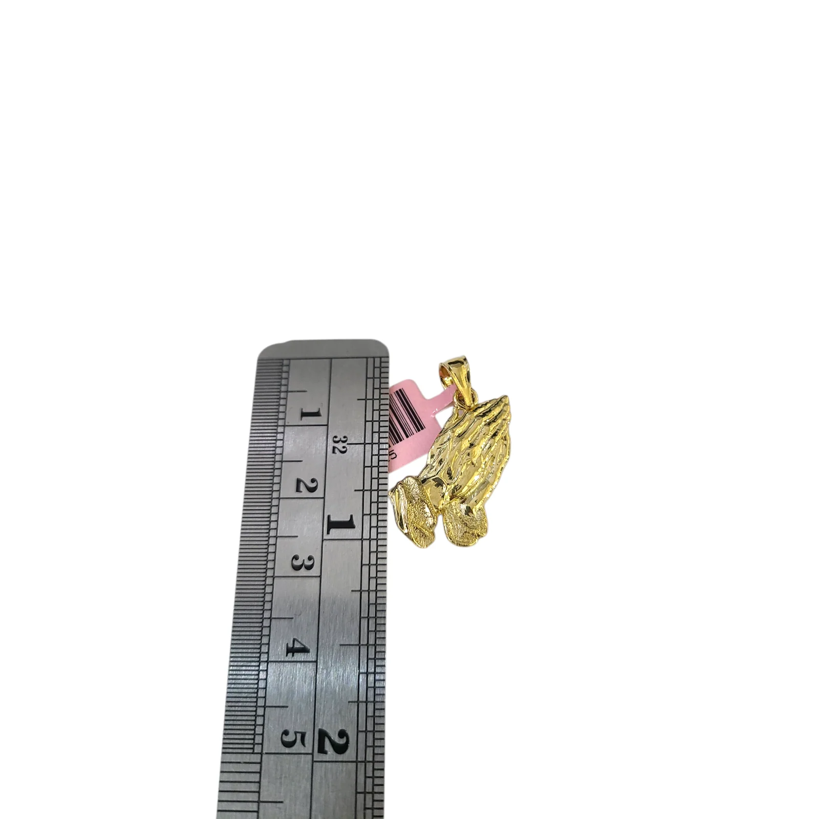 Real 14k Gold Praying Hands Charm Pendant 1"-inch 14kt Yellow Gold - Image 3