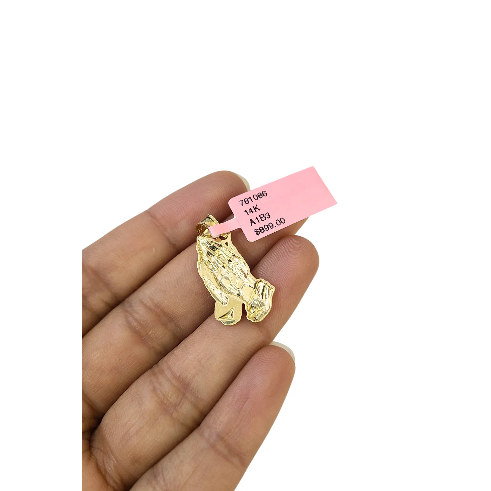 Real 14k Gold Praying Hands Charm Pendant 1"-inch 14kt Yellow Gold - Image 5