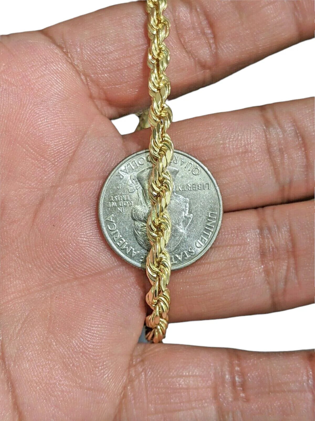 Real 14k Gold Rope chain 20 Inch 4mm Diamond Cuts 14kt Yellow Gold Men Women - Image 6