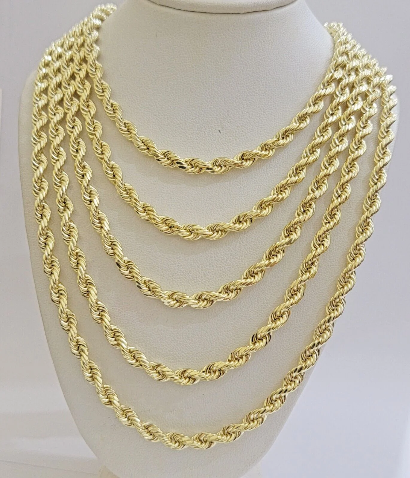 Real 14k Gold Rope chain 20 Inch 5mm Diamond Cuts 14kt Yellow Gold Men Women - Image 2