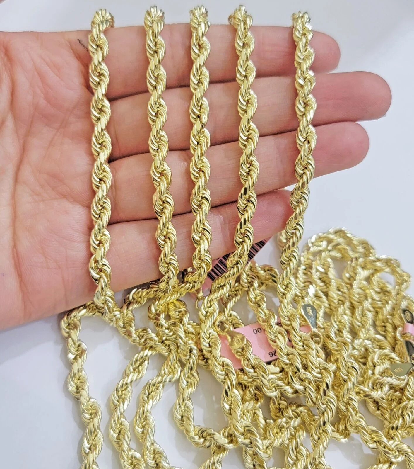 Real 14k Gold Rope chain 22 Inch 5mm Diamond Cuts 14kt Yellow Gold Men Women - Image 2