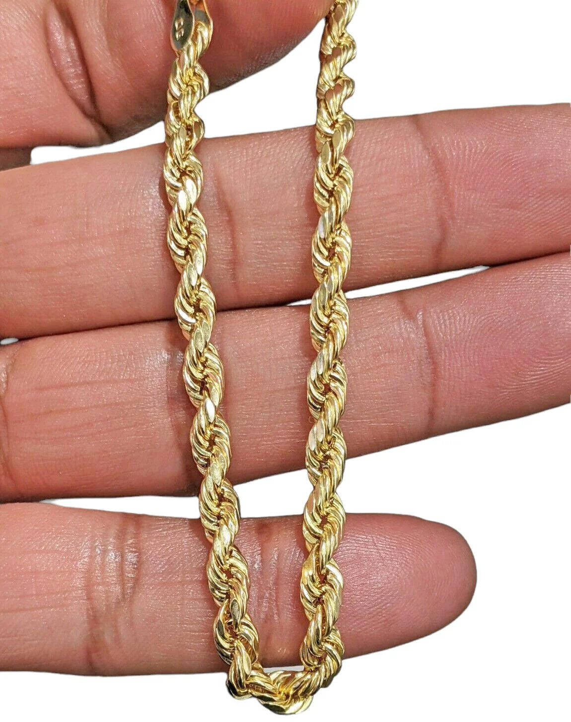 Real 14k Gold Rope chain 22 Inch 5mm Diamond Cuts 14kt Yellow Gold Men Women - Image 3