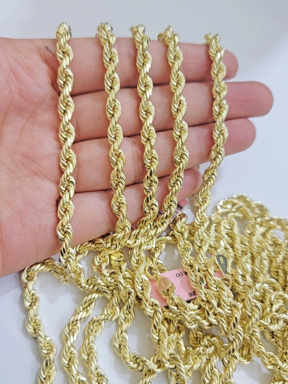 Real 14k Gold Rope chain 24 Inch 5mm Diamond Cuts 14kt Yellow Gold Men Women - Image 5