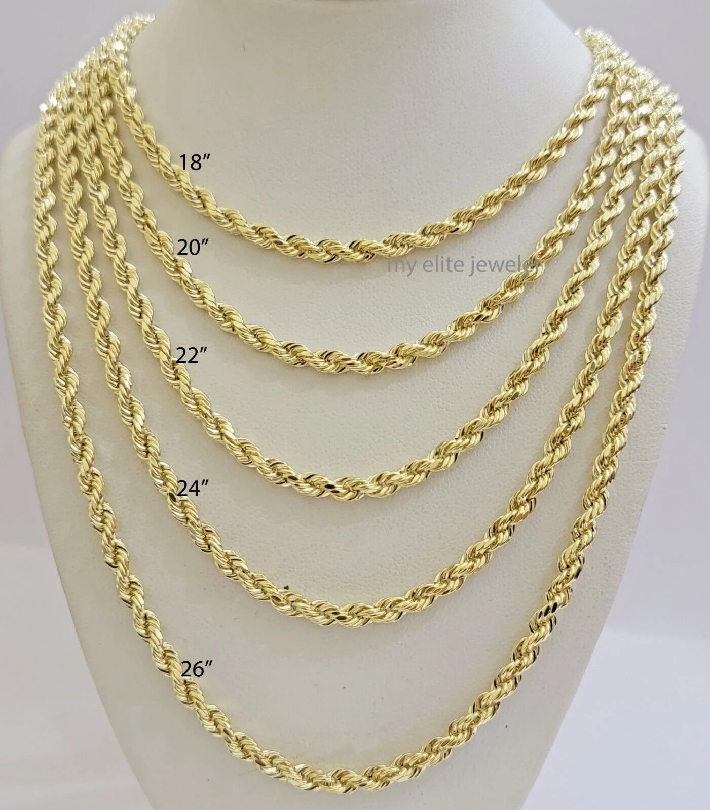 Real 14k Gold Rope chain 24 Inch 4mm Diamond Cuts 14kt Yellow Gold Men Women - Image 4