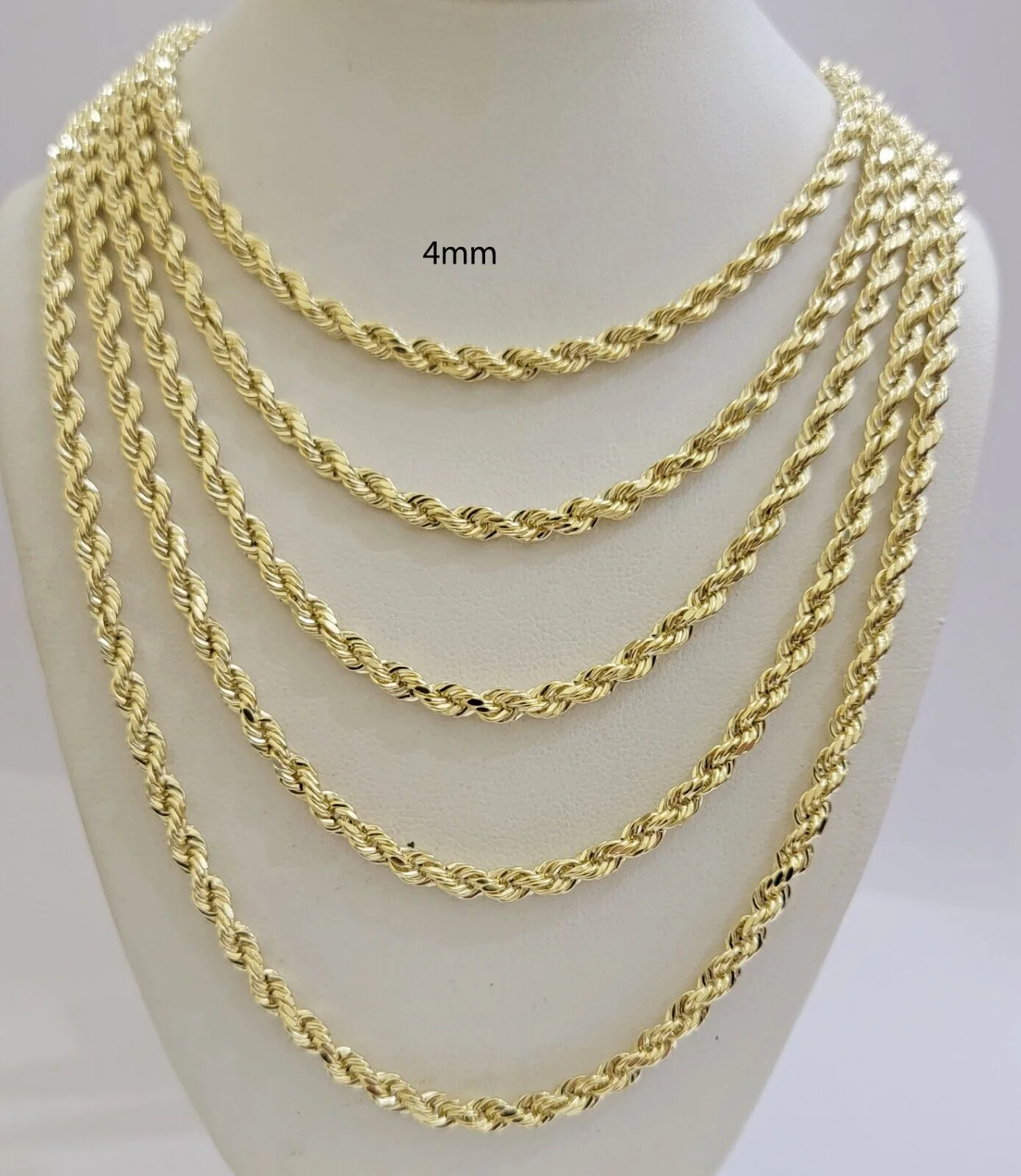 Real 14k Gold Rope chain 24 Inch 4mm Diamond Cuts 14kt Yellow Gold Men Women - Image 8