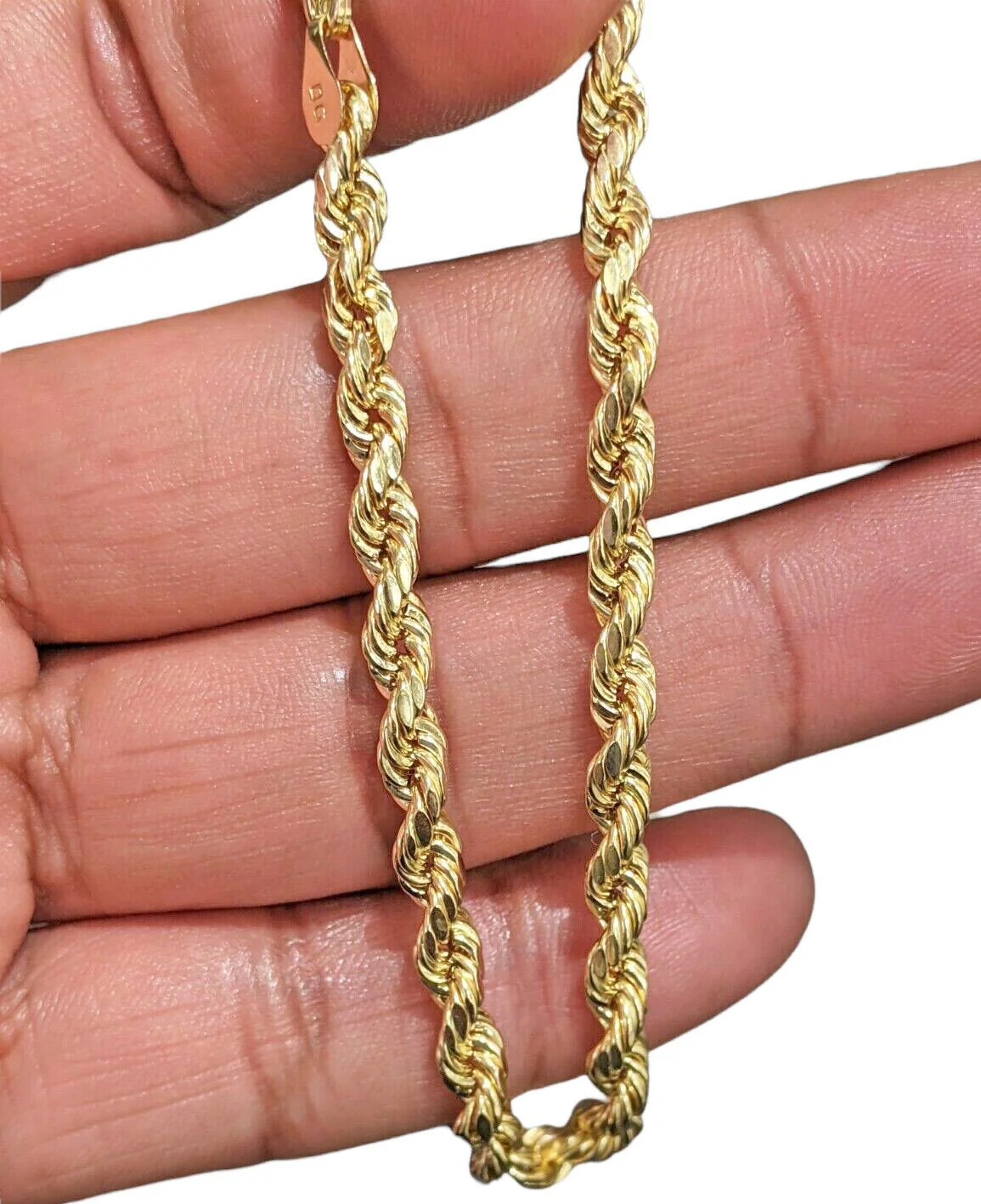 Real 14k Gold Rope chain 24 Inch 4mm Diamond Cuts 14kt Yellow Gold Men Women - Image 9