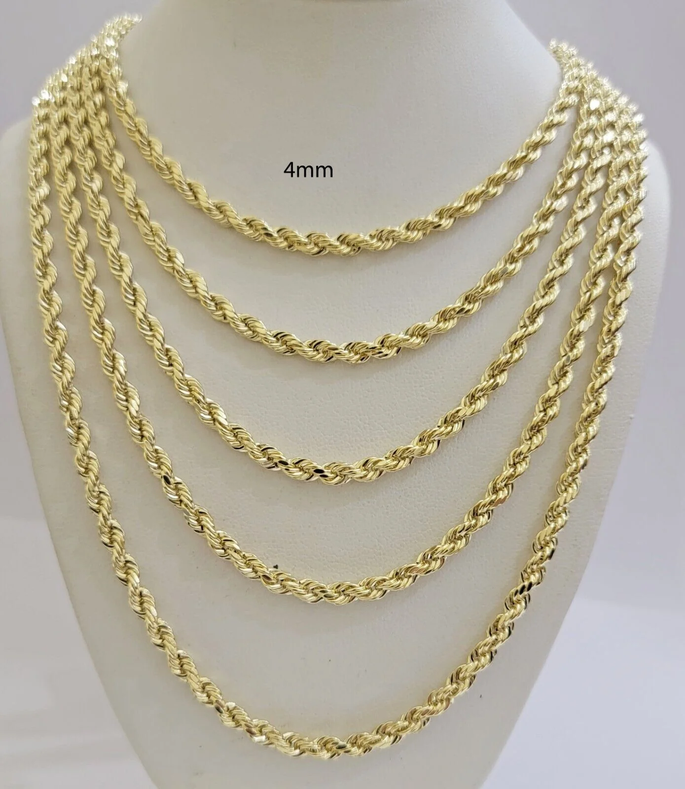 Real 14k Gold Rope Chain Necklace 4mm 18 - 26 Inch Diamond cuts 10kt Men Women - Image 3