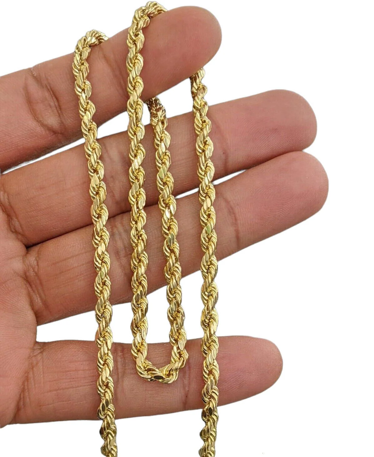 Real 14k Gold Rope Chain Necklace 4mm 18 - 26 Inch Diamond cuts 10kt Men Women - Image 6