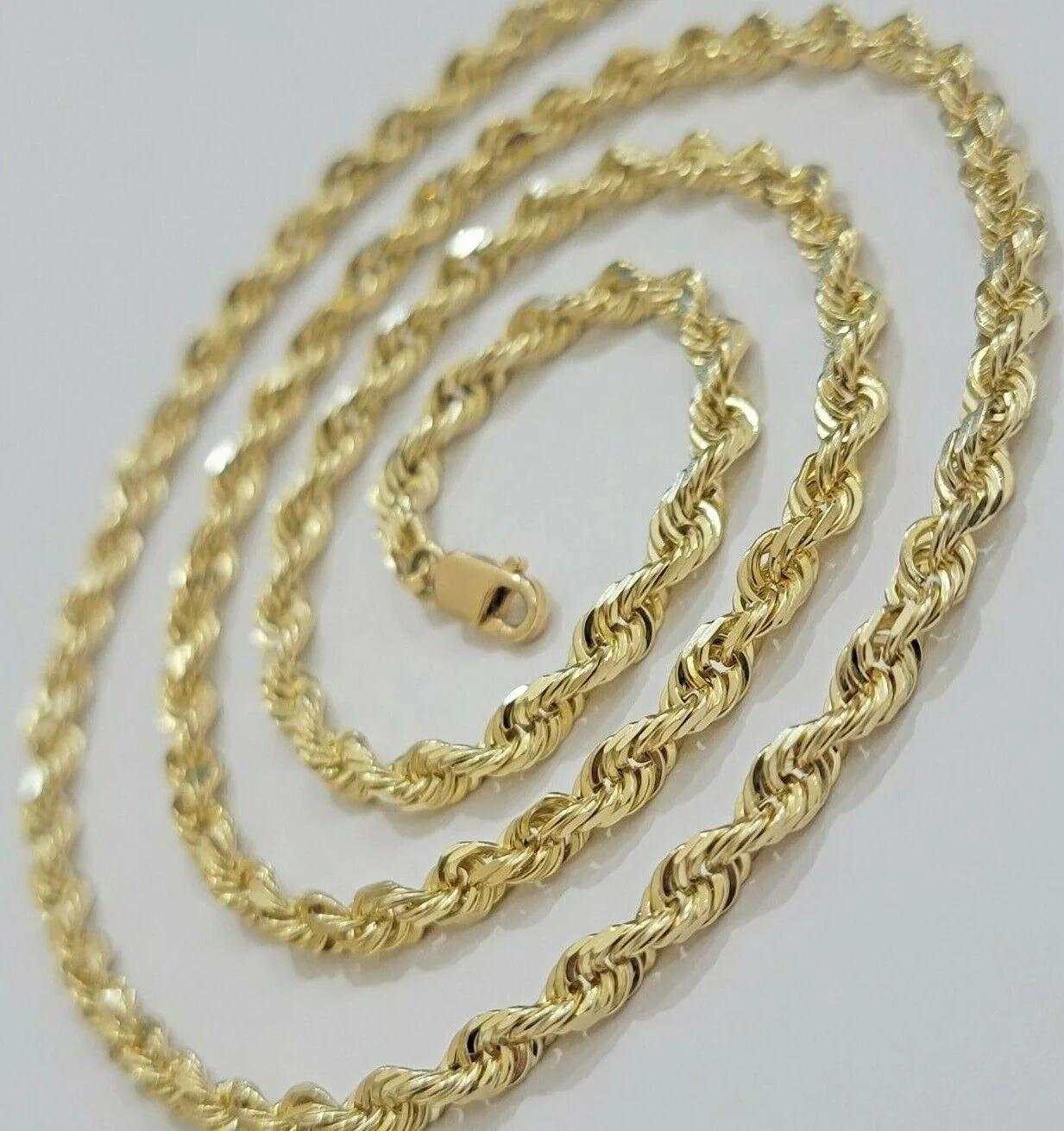 Real 14k Gold Rope Chain Necklace 4mm 18 - 26 Inch Diamond cuts 10kt Men Women - Image 7