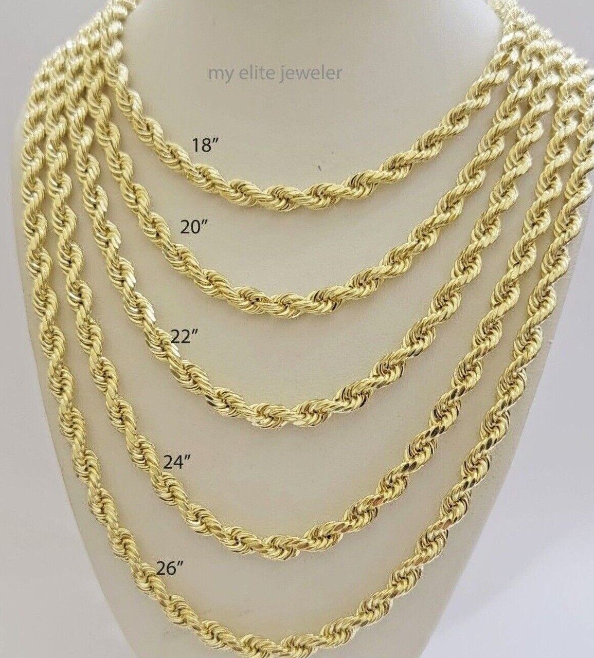REAL 14k Gold Rope Chain Necklace 5mm 18-26Inch Diamond Cut Men 14KT Yellow GOLD - Image 3