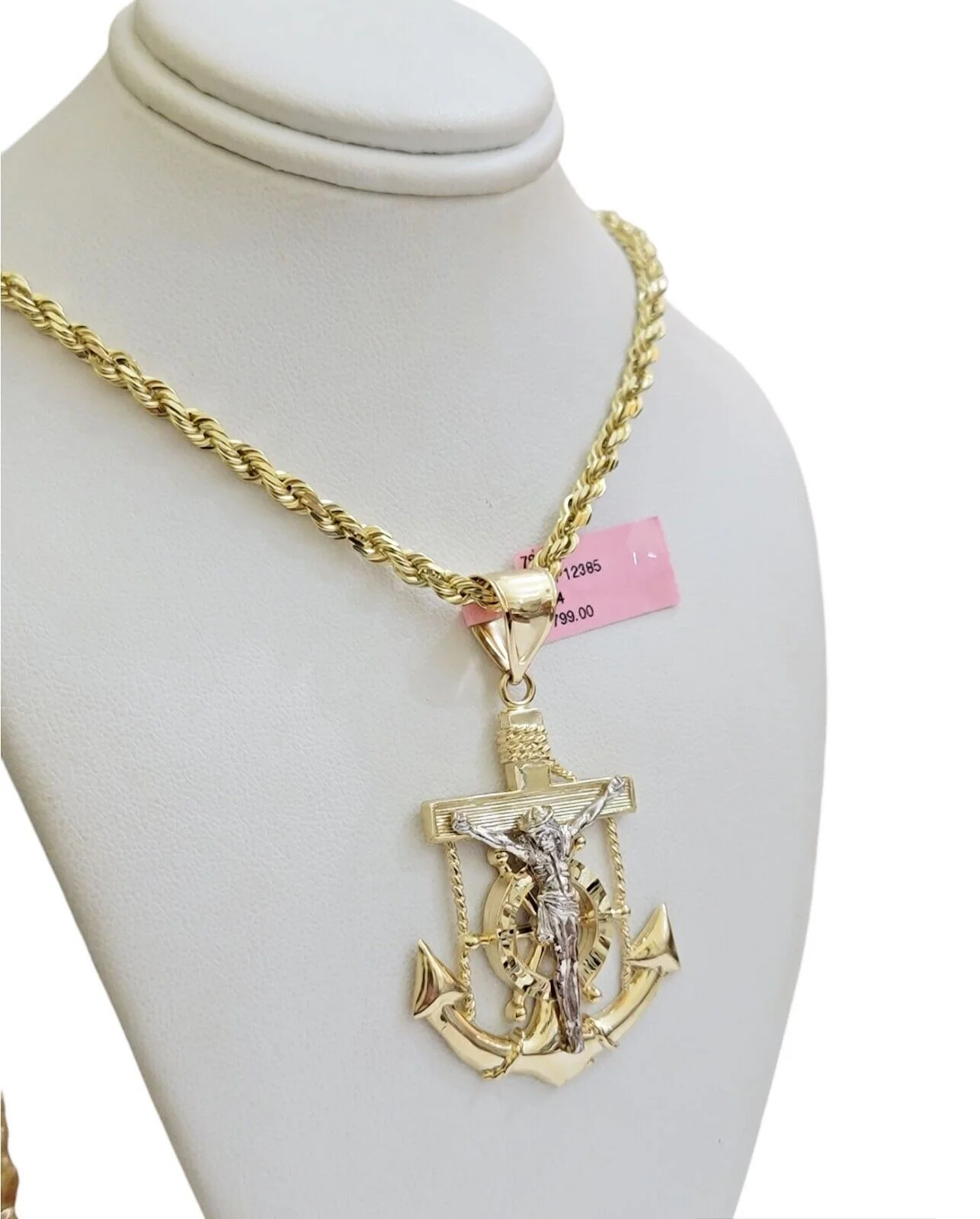 REAL 14k Gold Rope Necklace Anchor Charm Pendant SET SOLID 4mm 20-30" Necklace - Image 2