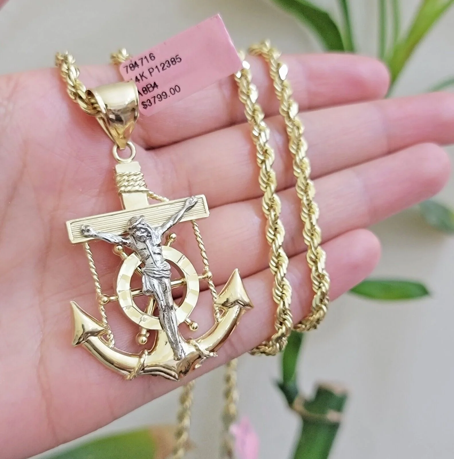 REAL 14k Gold Rope Necklace Anchor Charm Pendant SET SOLID 4mm 20-30" Necklace - Image 7
