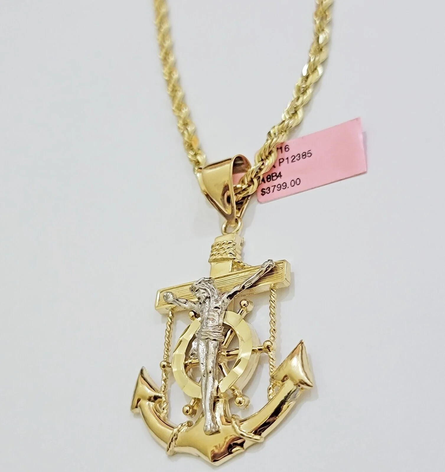 REAL 14k Gold Rope Necklace Anchor Charm Pendant SET SOLID 4mm 24 Inch Necklace - Image 5
