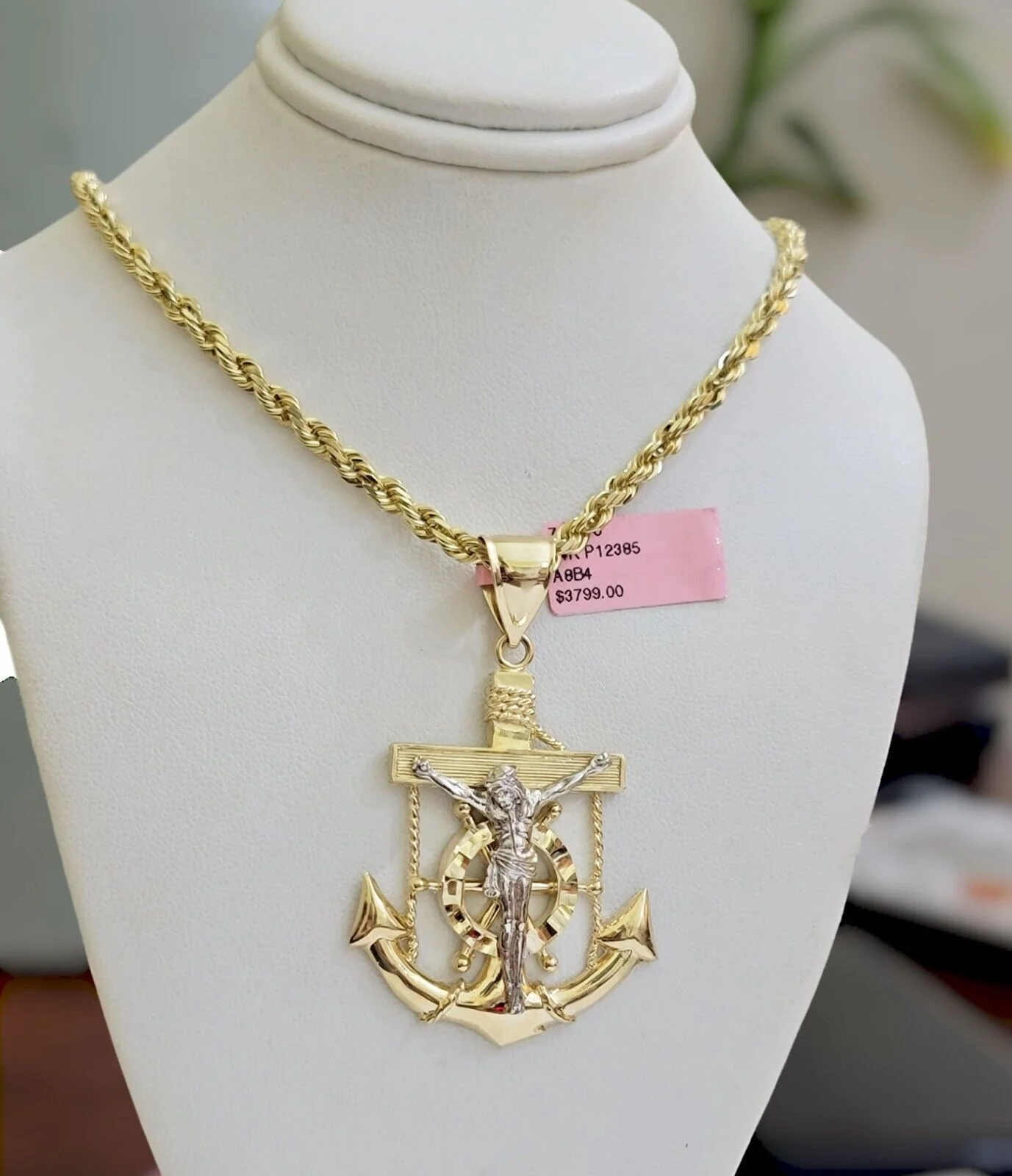 REAL 14k Gold Rope Necklace Anchor Charm Pendant SET SOLID 4mm 26 Inch Necklace - Image 4