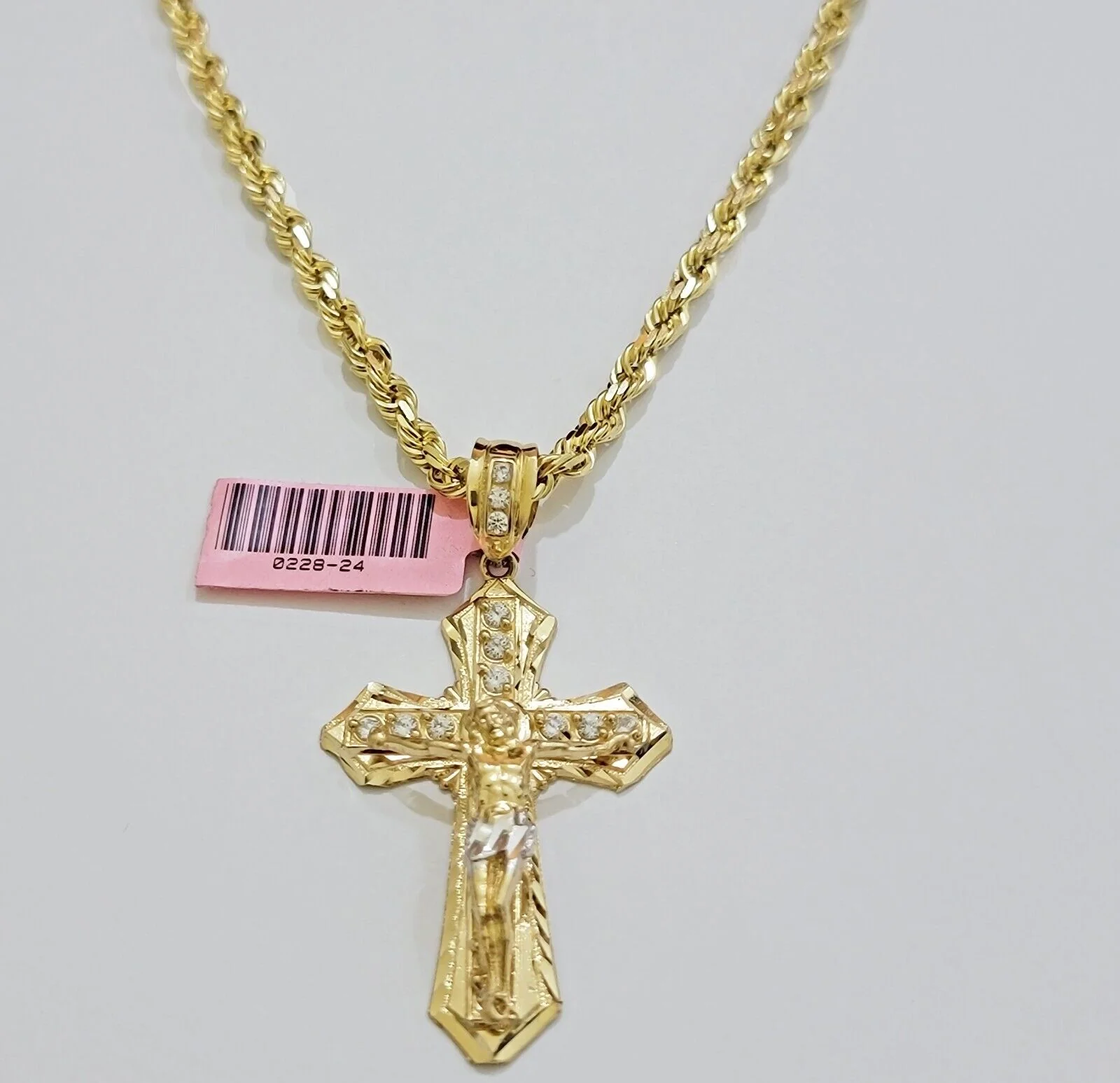 REAL 14k Gold Rope Necklace Cross Charm Pendant SET SOLID 4mm 20-30" Necklace - Image 3
