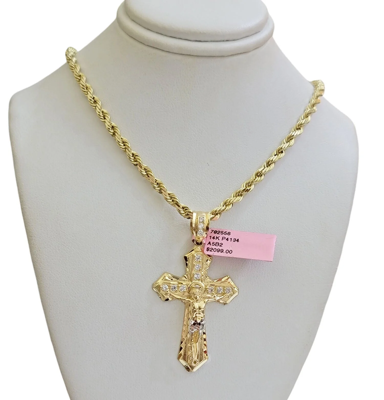 REAL 14k Gold Rope Necklace Cross Charm Pendant SET SOLID 4mm 20" Choker Chain - Image 6