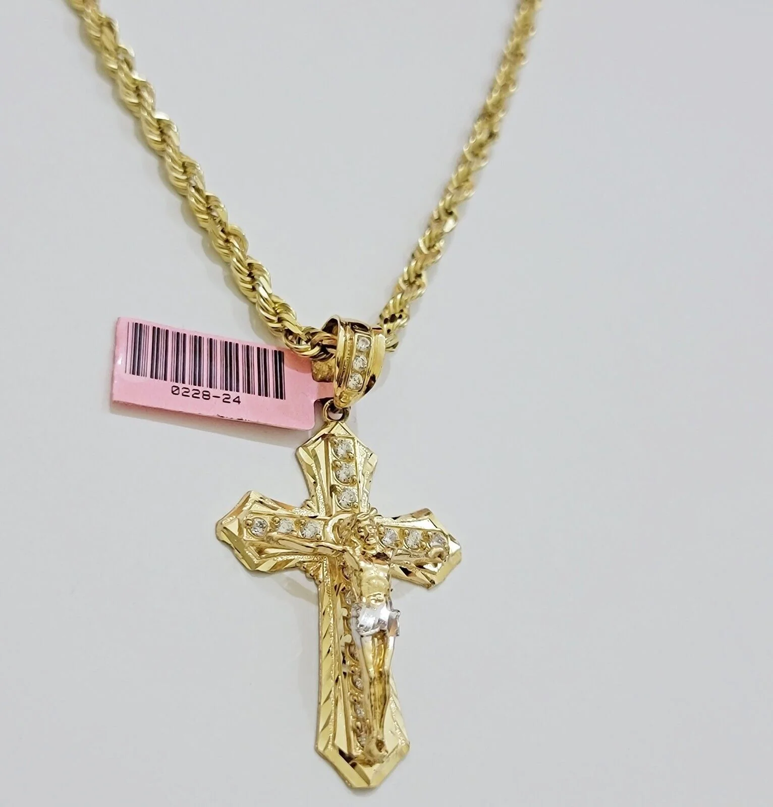 REAL 14k Gold Rope Necklace Cross Charm Pendant SET SOLID 4mm 22 Inch Chain Mens - Image 6