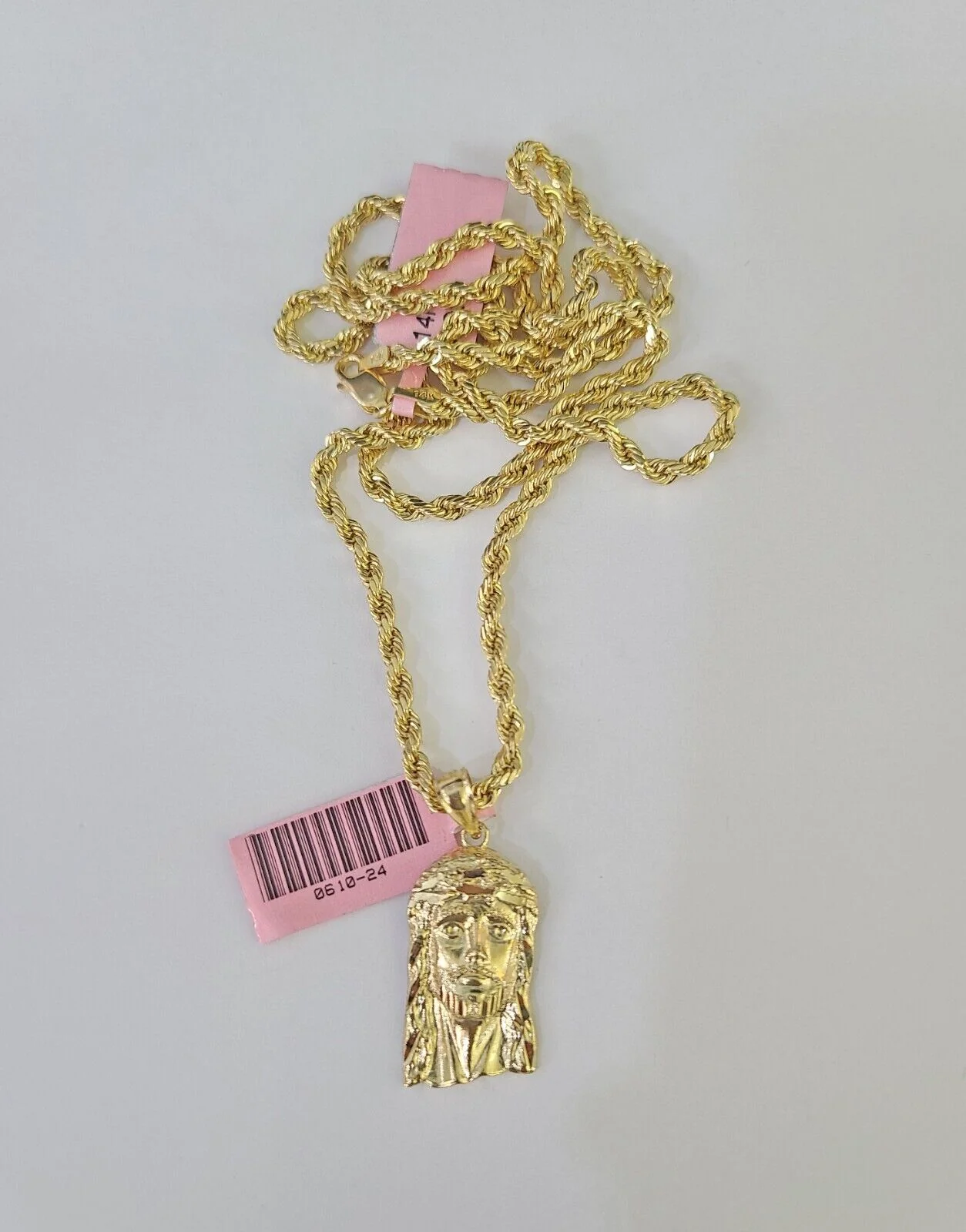 Real 14k Rope Chain Jesus Head Charm Set Yellow Gold 3mm 18-30" Necklace Pendant - Image 4