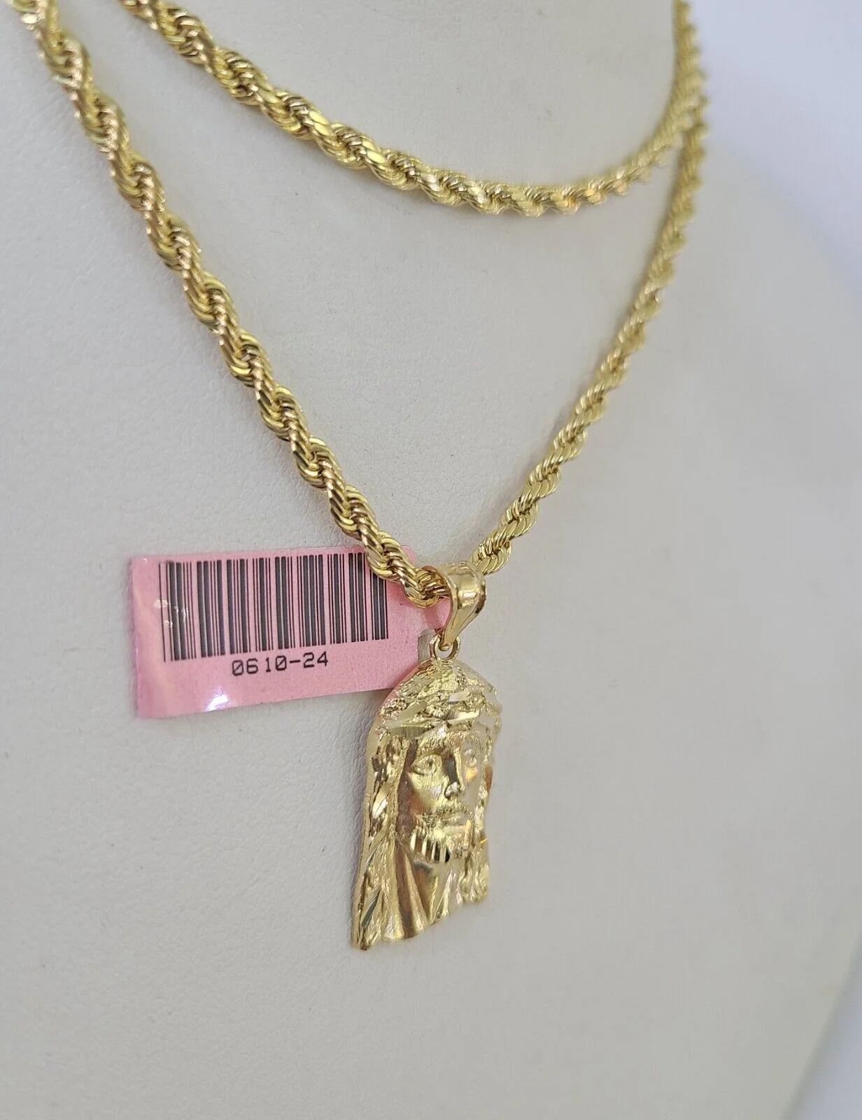 Real 14k Rope Chain Jesus Head Charm Set Yellow Gold 3mm 18-30" Necklace Pendant - Image 6