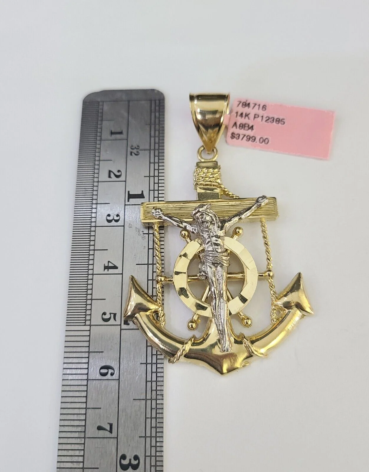 Real 14k Rope Chain Jesus Anchor Charm Yellow Gold Set 5mm 20"-30" Necklace - Image 2