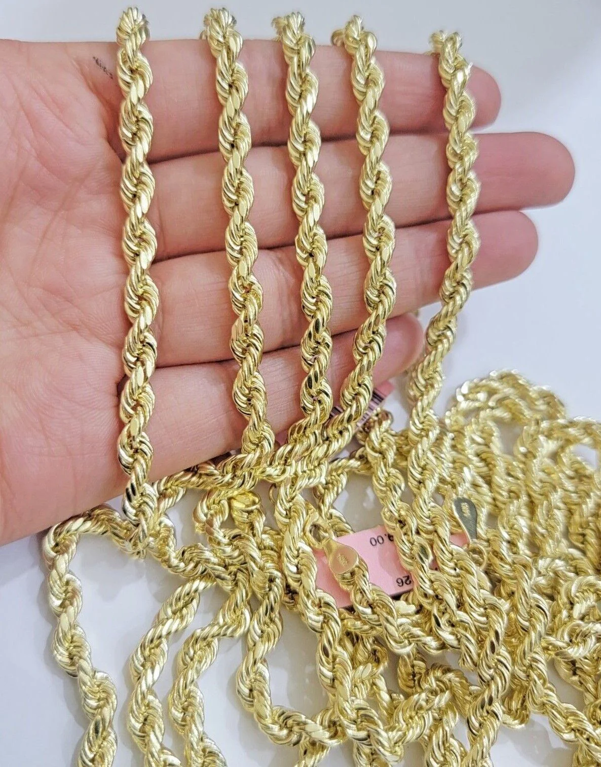 Real 14k Rope Chain Necklace 5mm 14kt Yellow Gold 18" 20" 22" 24" 26" inch Mens - Image 2