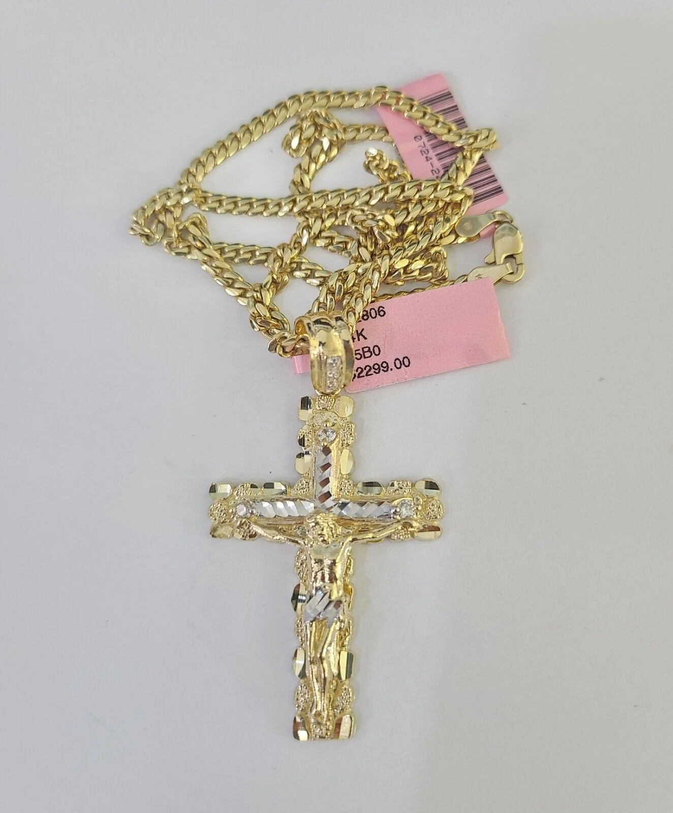 Real 14k Solid Chain Cross Charm Set Miami Cuban Link 3mm Necklace Pendant Gold - Image 5